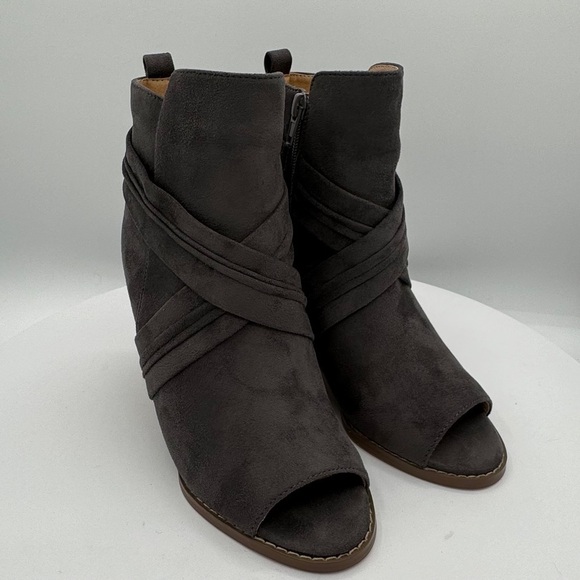 JOURNEE SABEENA WOMENS WEDGE OPEN TOE BOOTIES IN COLOR GREY SIZE 6 NWT - Picture 6 of 9